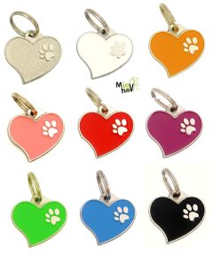 Dog name tags - Heart with paw.